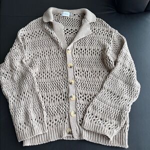 Topman Open Knit Men’s Cardigan Size M Preppy Grandpa Cottage Oversize Neutral